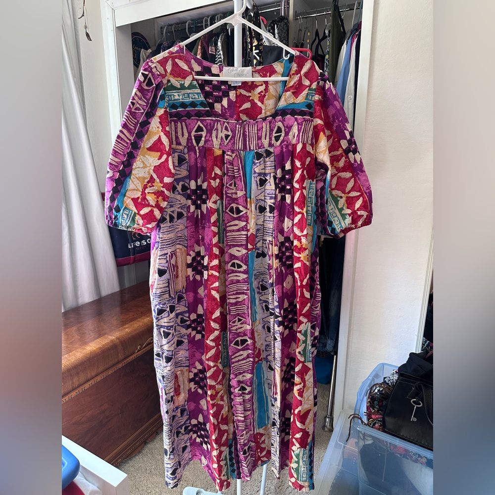 TWO 100% Cotton MuMu MuuMuu House Dress Kaftan - Picture 4 of 6